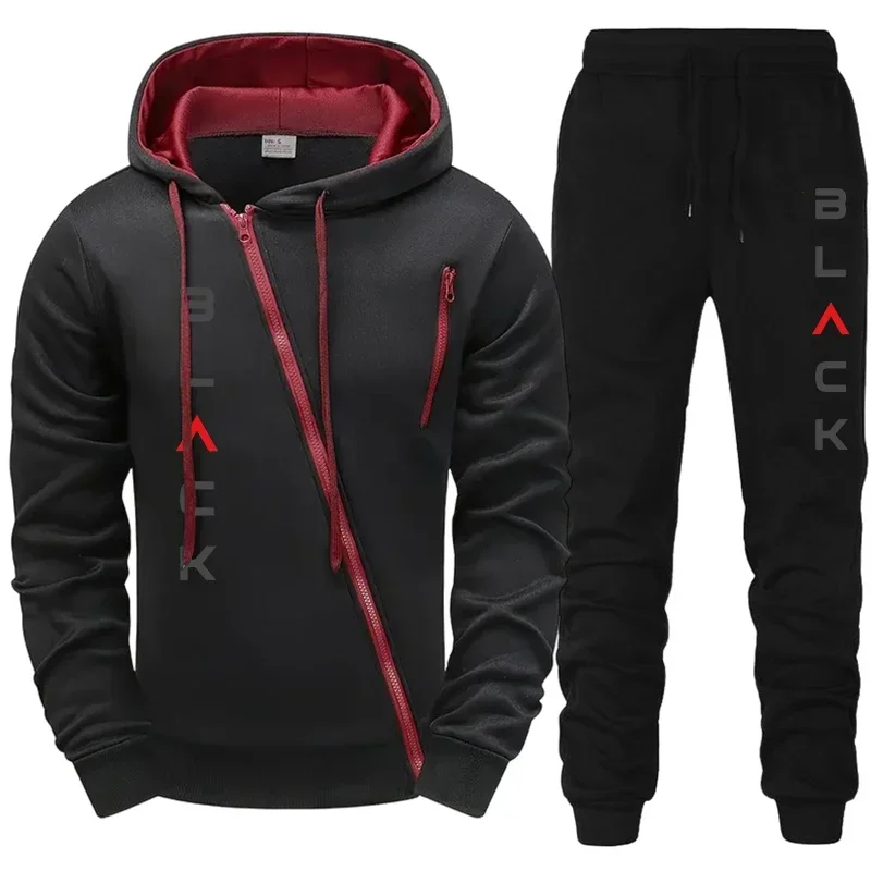 Men'S Fashion Zipper Hoodie - 2026年ホットセール メンズトラックスーツ フーディー スウェットパンツ ブラックレタープリント ジッパージャケット