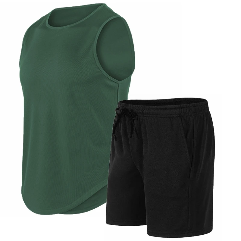 Mens Fashion Summer - 2026年夏、新作メンズファッション。通気性に優れた速乾性のノースリーブ・ラウンドネックTシャツセット。アウトドアランニングやスポーツウェアに最適。