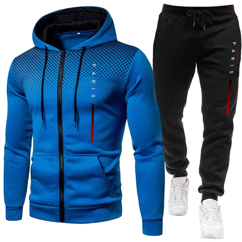 Men'S Fashion Zipper Hoodie - 秋冬デイリーカジュアルスポーツフーディーセット アウトドアフィットネススポーツウェア パリファッション メンズセット ジッパーアウターウェアとスウェットパンツ