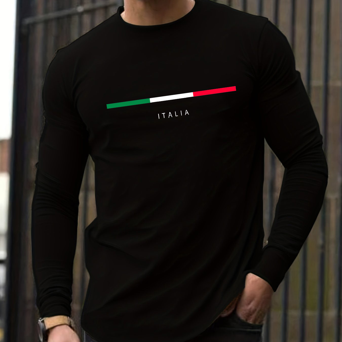 Mens Fashion Summer - 100% 純綿メンズ長袖ラウンドネックルーズイタリア柄プリント春と秋のカジュアル多用途 T シャツトップ