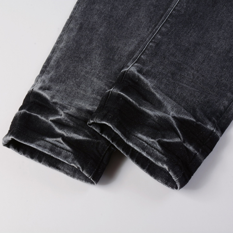 Men'S Fashion Grey Jeans - Y2Kファッション、メンズ、スリムフィット、ストレッチ素材、ハイストリート、トレンド、ヒップホップブランド、シワ加工、ウォッシュ加工、ノスタルジックなブラック、グレー、カジュアルパンツ。