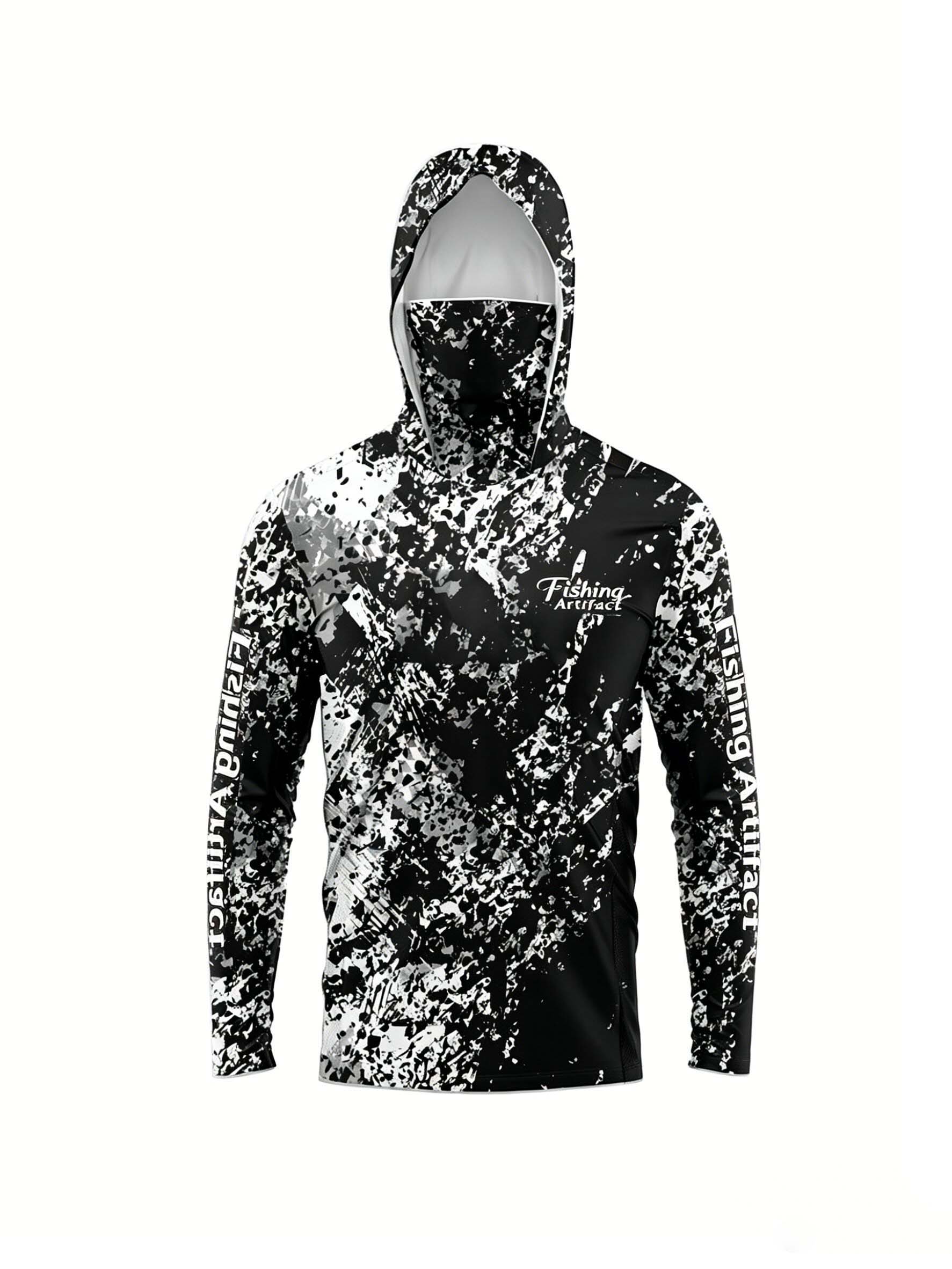 Mens Fashion Summer - メンズ 夏用 3Dプリント フィッシングフーディー フェイスマスク付き ブラックホワイト
