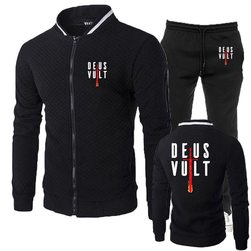Men'S Fashion Zipper Hoodie - 「神の御心」をテーマにした、秋のパーカーとスウェットパンツのセットアップ。カジュアルでおしゃれなメンズファッション。