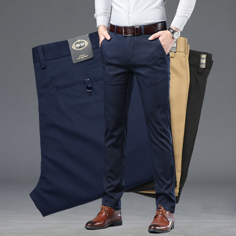 Men'S Fashion Khaki Pants - 夏薄型メンズスリムスーツパンツファッションビジネスカジュアル綿緑黒カーキズボン男性ブランド服 30-40