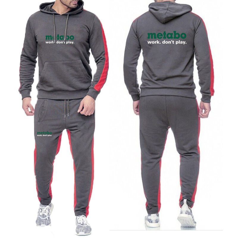 Men'S Fashion Zipper Hoodie - メタボツールズのロゴプリント、2026年春・秋のメンズ向け高級素材を使用した、風合いを損なわないフード付きパンツ、無地のファッションスーツ。