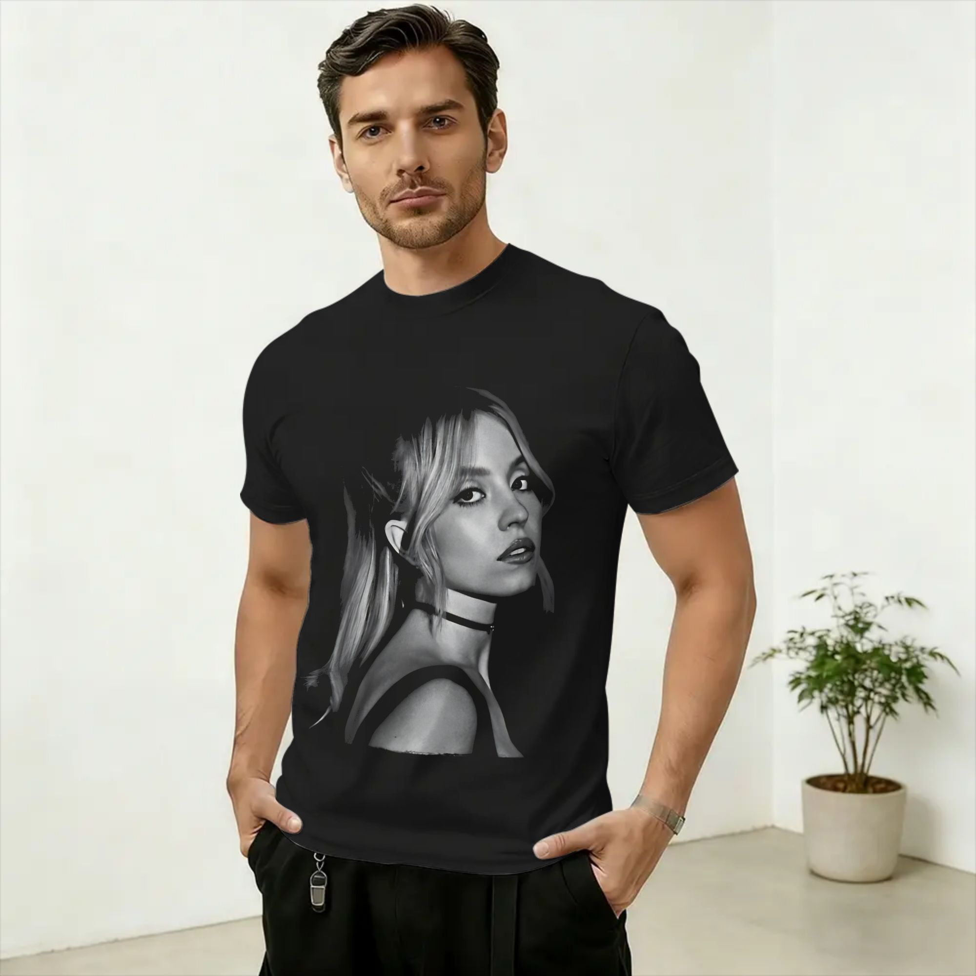 Men'S Fashion Sydney - シドニー・スウィーニー純粋な綿の Tシャツ男性用夏素晴らしい Tシャツ快適なファッション Tシャツビッグサイズ安いトップス