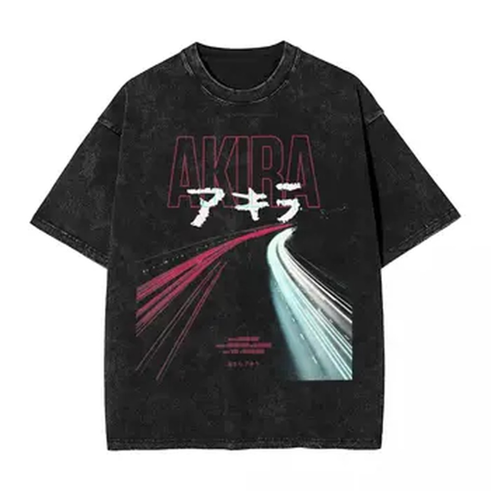 Graphic Tee Oversized - マンガアキラグラフィック Tシャツ原宿ヴィンテージウォッシュオーバーサイズ Tシャツ男性女性服純綿半袖 Tシャツトップス