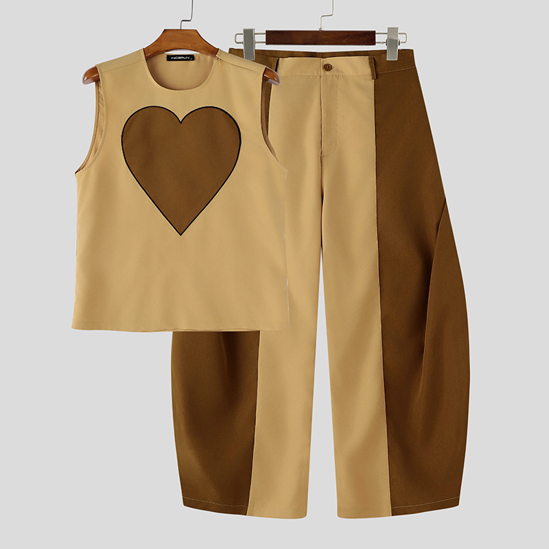 Mens Fashion Summer - INCERUN メンズセット パッチワーク カラーブロック ノースリーブ タンクトップ