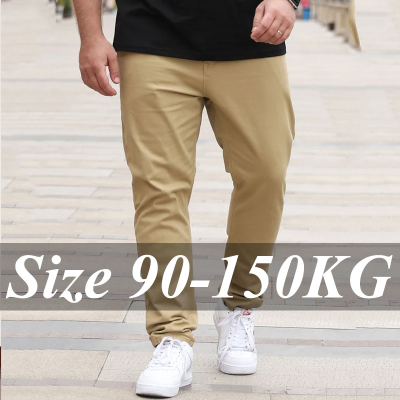 Men'S Fashion Khaki Pants - プラスサイズ 36-50 メンズパンツストレートカット綿スラックスカジュアルパンツカーキ黒長ズボンファッション男性服 90-150KG