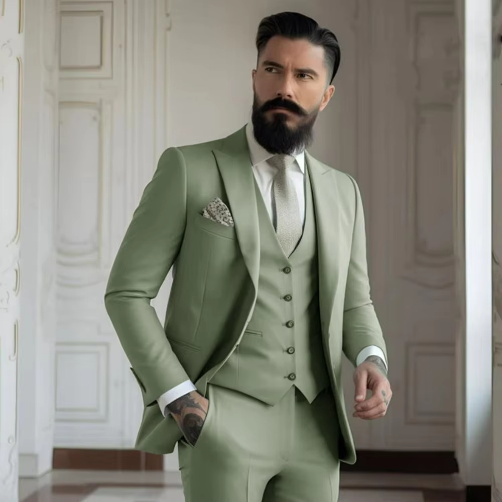 Men'S Fashion Khaki Pants - カーキメンズタキシード結婚式のスーツ男性用オーダーメイド新郎着用フォーマルファッション男性スーツプロムパーティーブレザー+パンツ+ベスト