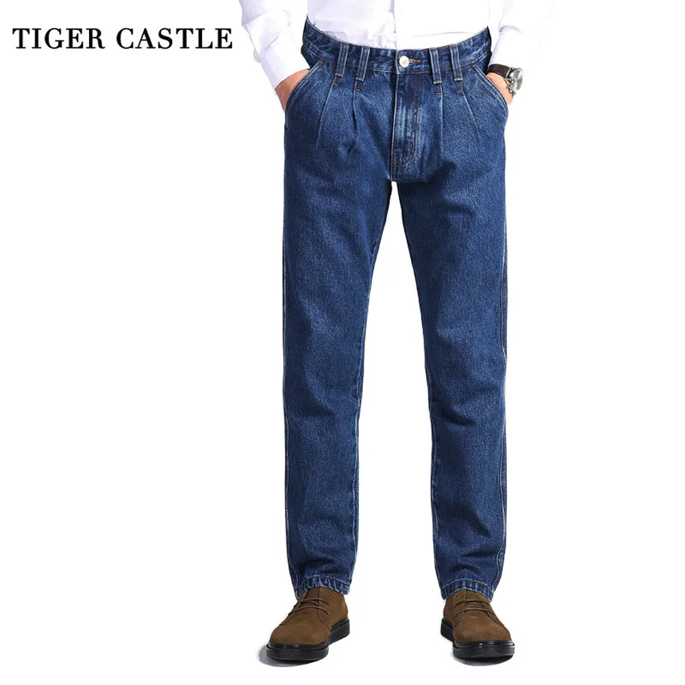 Men'S Fashion With Baggy Jeans - 虎城メンズ綿 100% 厚手のジーンズデニムパンツファッションだぶだぶ男性オーバーオールクラシックロング品質春の秋のジーンズ