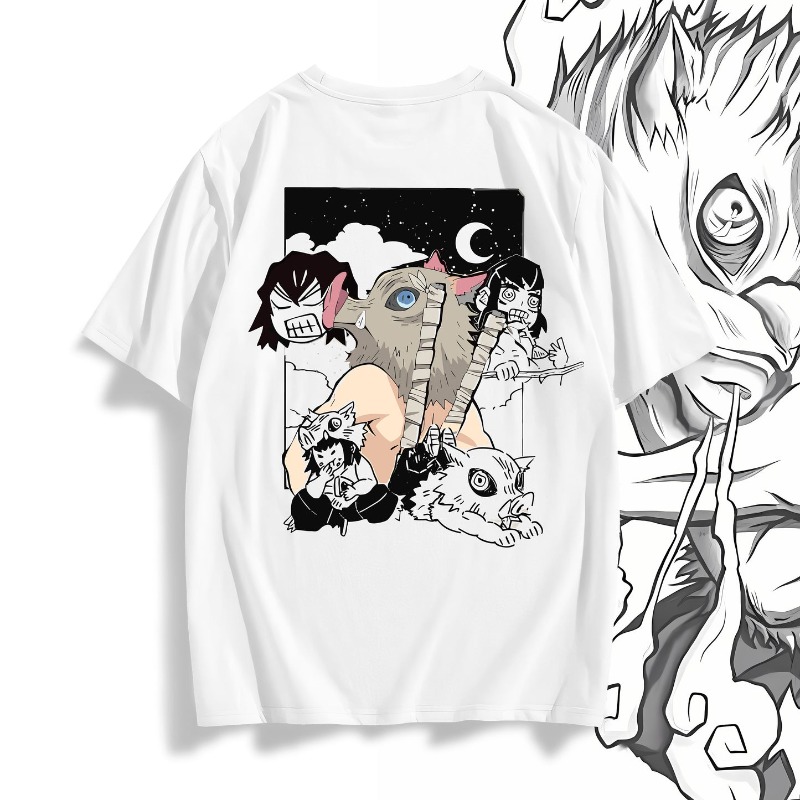 1. 白：鬼滅の刃 烏丸いぬの 両面プリントTシャツ、オーバ - Graphic Tee Oversized のレビューと価格