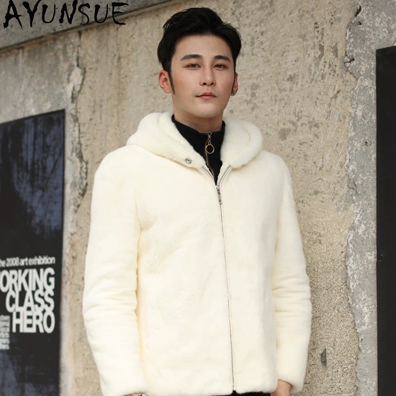 AYUSNUE 天然ミンクコート男性高級服ファッション冬ジャ - Men'S Fashion Zipper Hoodie のレビューと価格