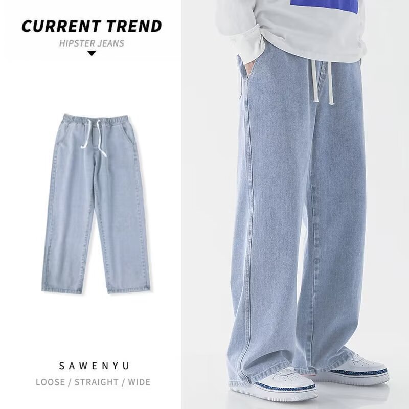 韓国風ストリートウェア、最新トレンドのゆったりとしたカジュア - Men'S Fashion Grey Jeans のレビューと価格