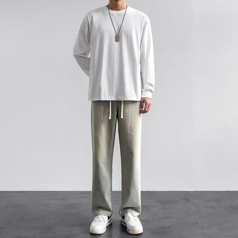 韓国風ストリートウェア、最新トレンドのゆったりとしたカジュア - Men'S Fashion Grey Jeans のレビューと価格