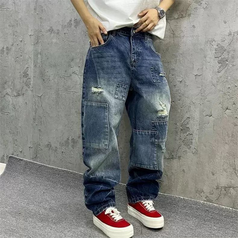 ブランドスプライシングジーンズ 秋ファッション ルーズストレ - Men'S Fashion With Baggy Jeans のレビューと価格