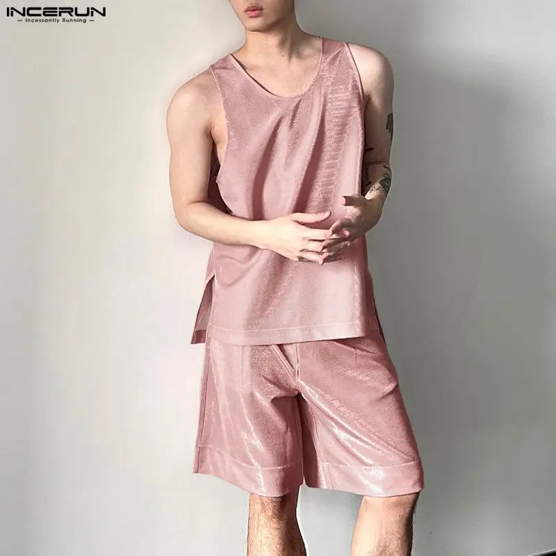 INCERUN メンズセット光沢のある固体 O ネックノース - Mens Fashion Summer のレビューと価格