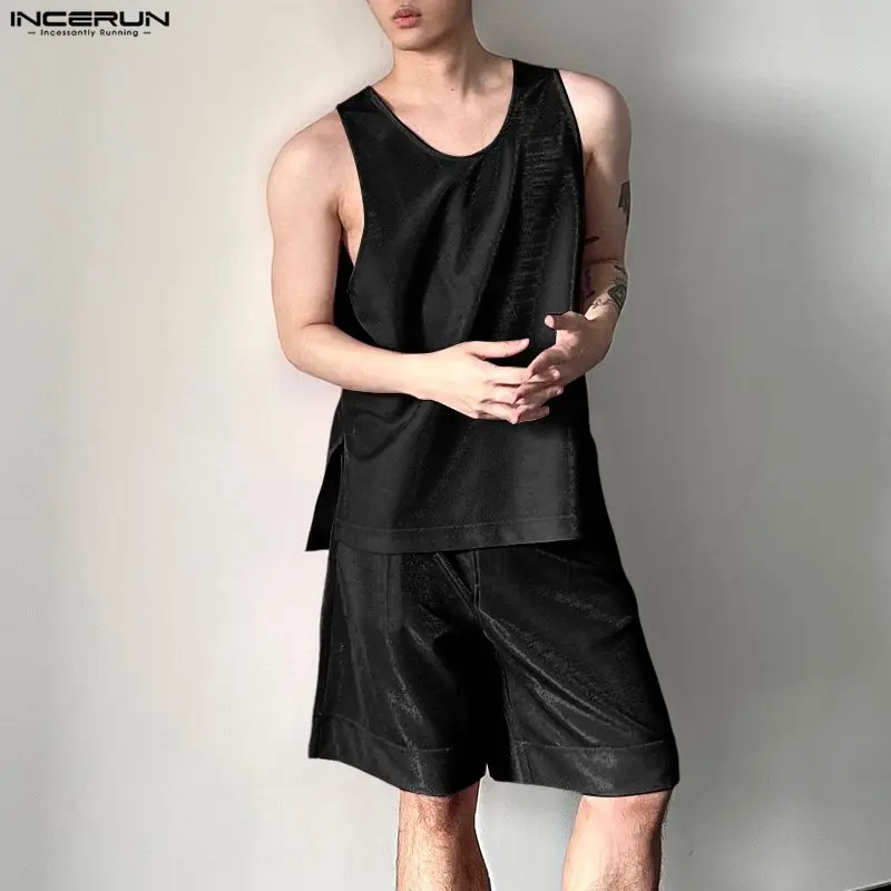 INCERUN メンズセット光沢のある固体 O ネックノース - Mens Fashion Summer のレビューと価格