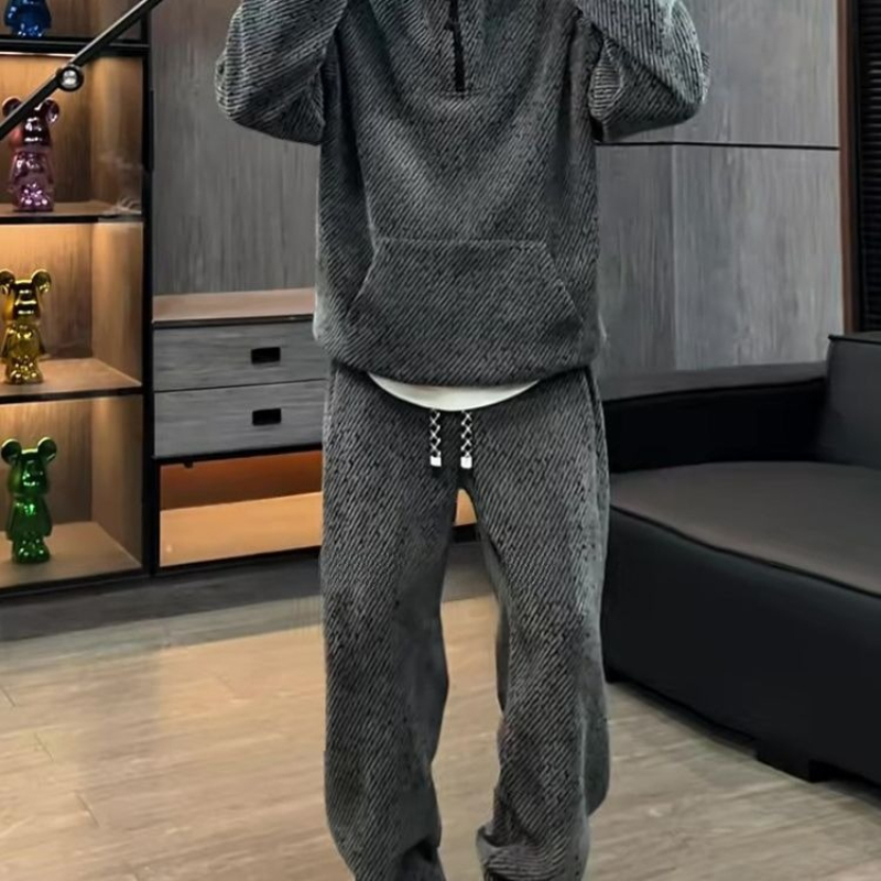 メンズストライプ柄フーディセット 厚手フリース ジップアップ - Men'S Fashion Zipper Hoodie のレビューと価格