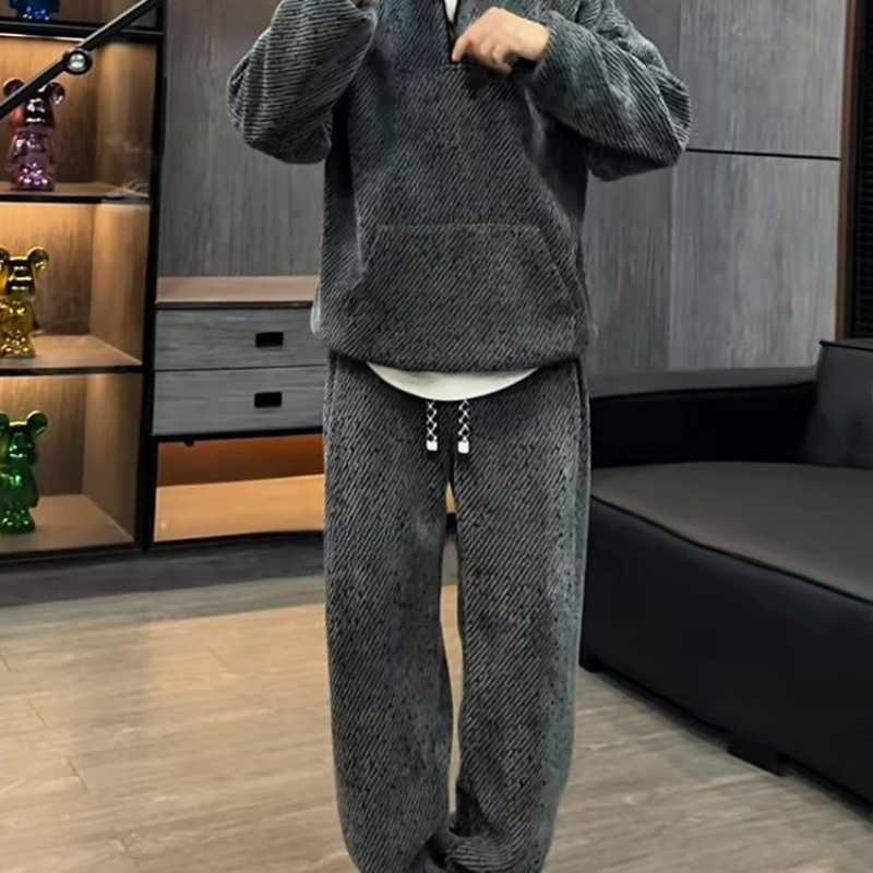 メンズストライプ柄フーディセット 厚手フリース ジップアップ - Men'S Fashion Zipper Hoodie のレビューと価格