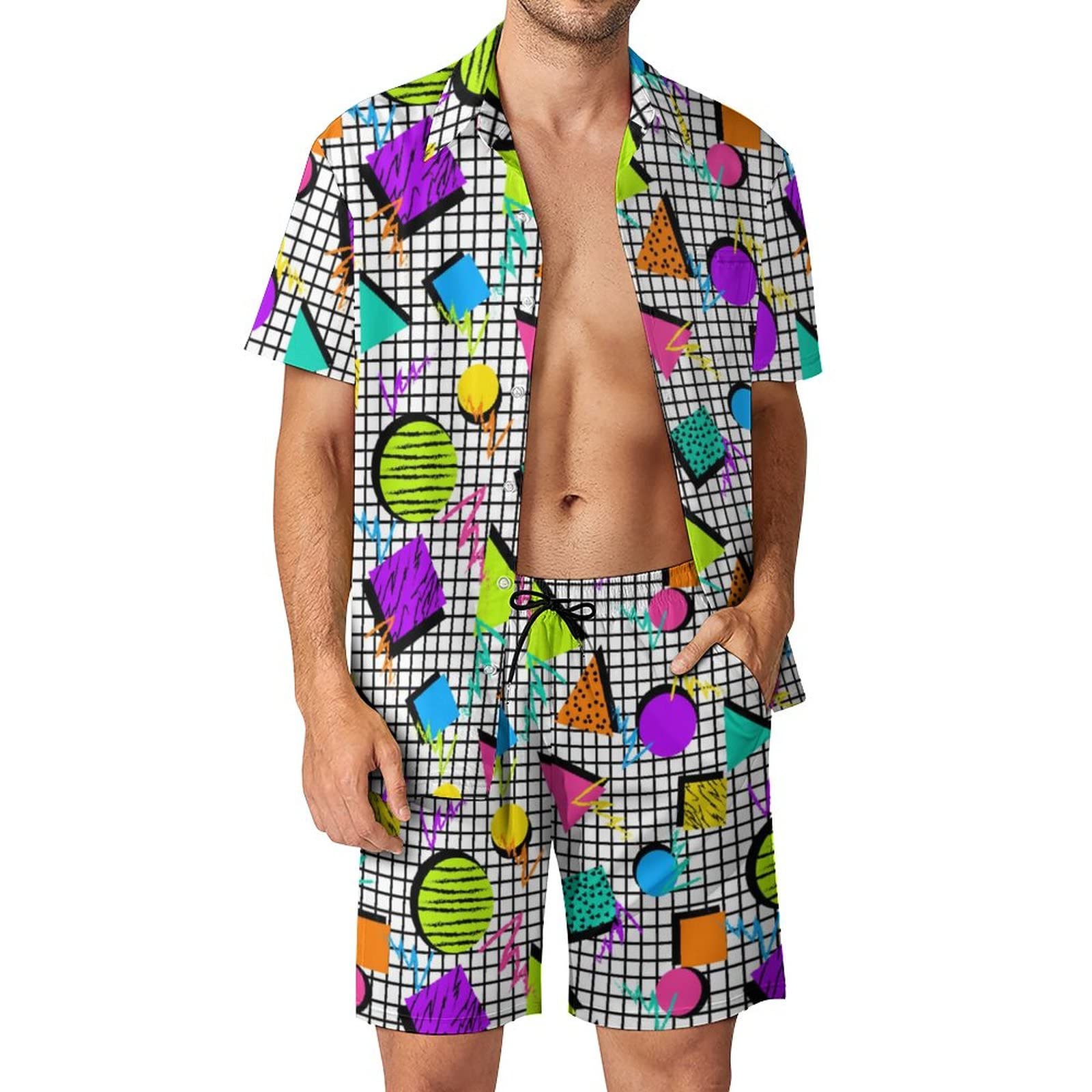 夏用不規則幾何学模様3Dプリントメンズシャツセットファッショ - Men'S Fashion Course のレビューと価格