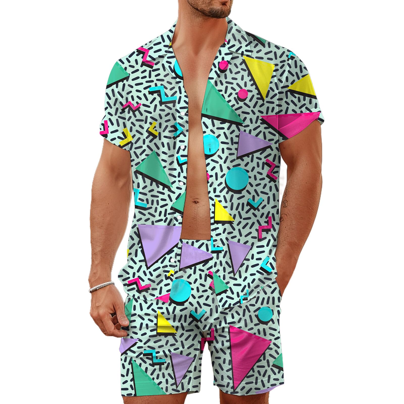 夏用不規則幾何学模様3Dプリントメンズシャツセットファッショ - Men'S Fashion Course のレビューと価格