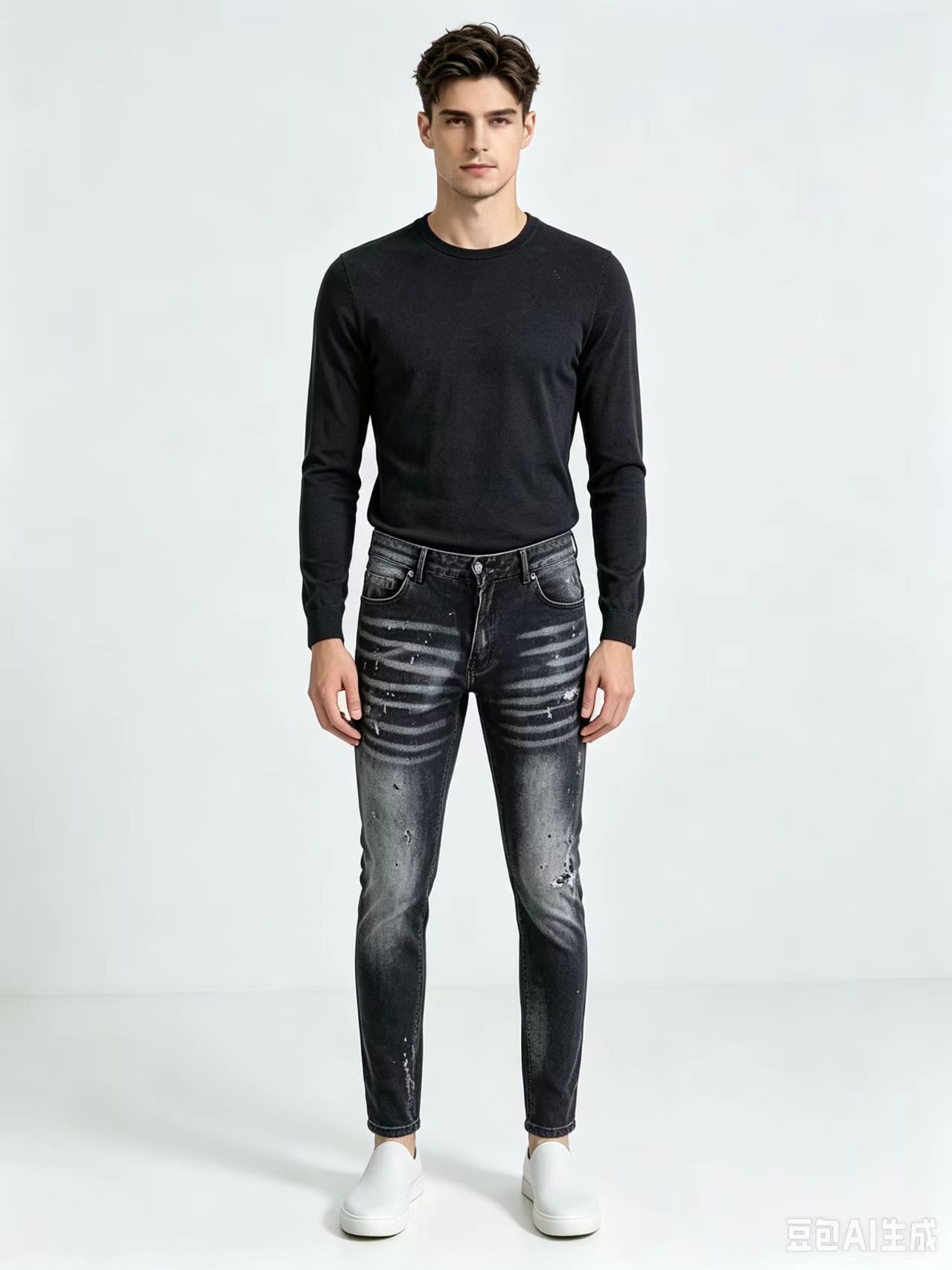 メンズハイストリートヒップホップグラフィティスクラッチウォッ - Men'S Fashion Grey Jeans のレビューと価格