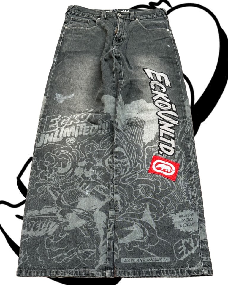 アメリカンファッションプリントジーンズヒップホップバギクロス - Men'S Fashion Grey Jeans のレビューと価格