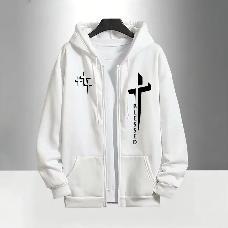 メンズ用、クロス柄プリントのトラックスーツ。ジッパー付きのフ - Men'S Fashion Zipper Hoodie のレビューと価格
