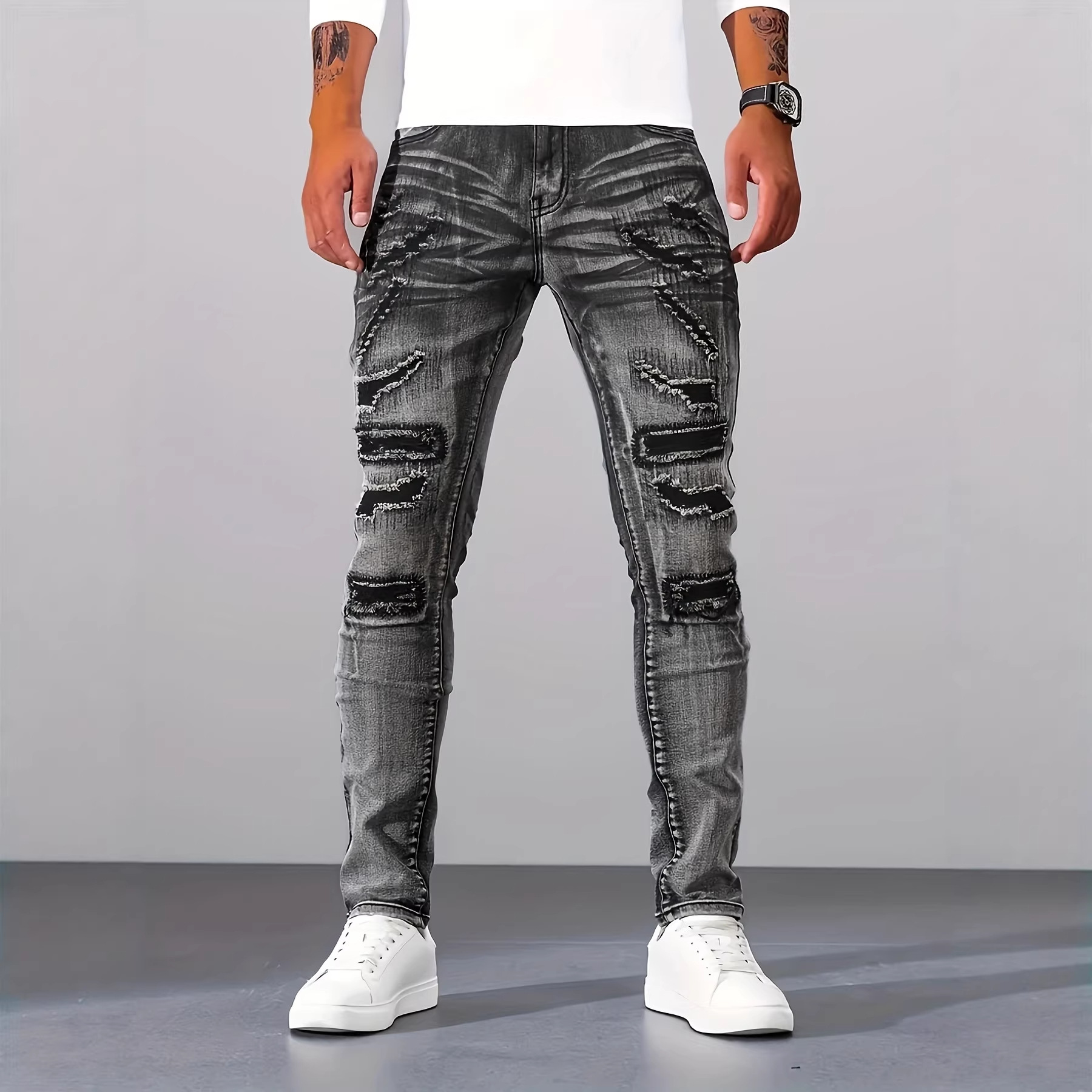メンズ グレー スリム シンプル カジュアル デイリー ホー - Men'S Fashion Grey Jeans のレビューと価格