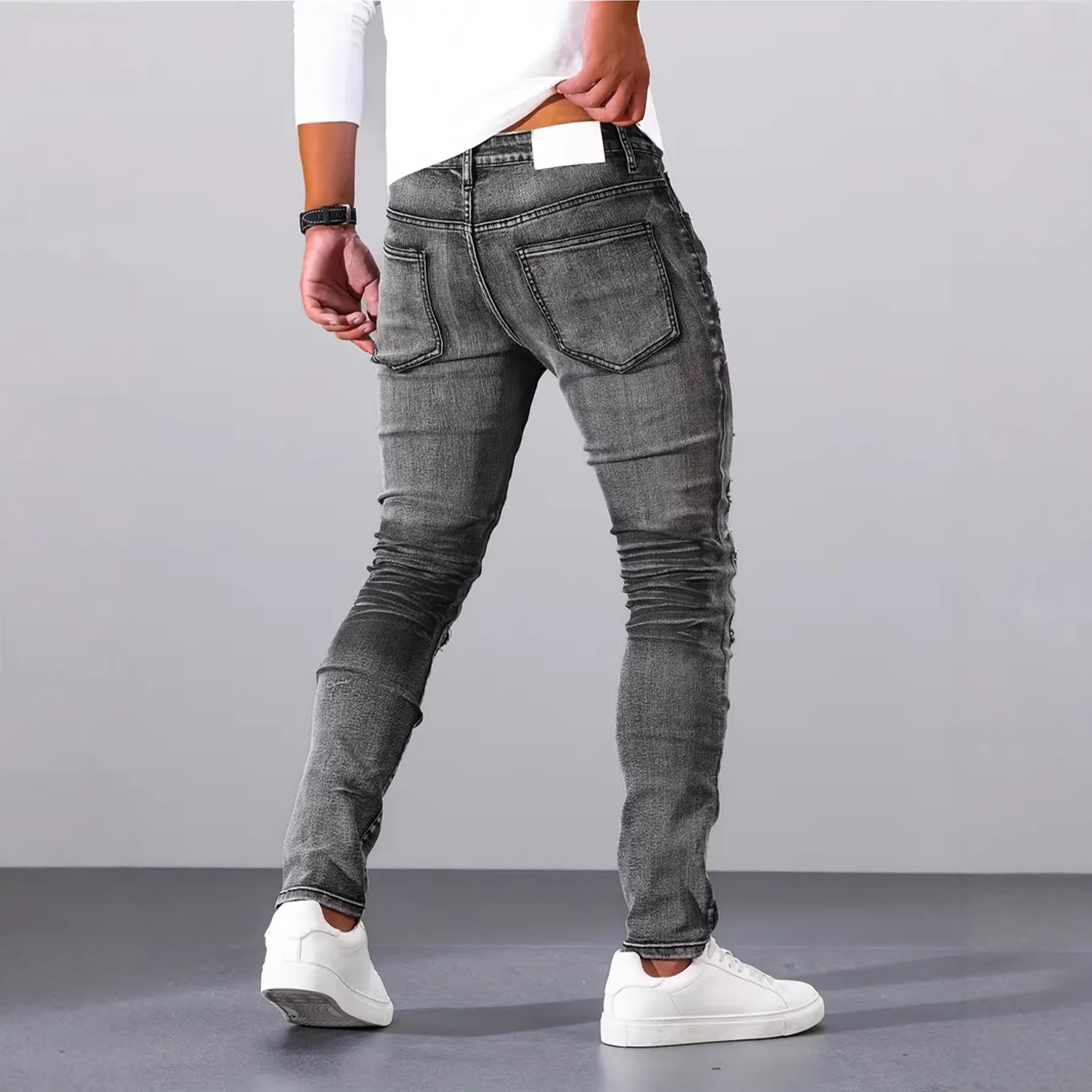 メンズ グレー スリム シンプル カジュアル デイリー ホー - Men'S Fashion Grey Jeans のレビューと価格