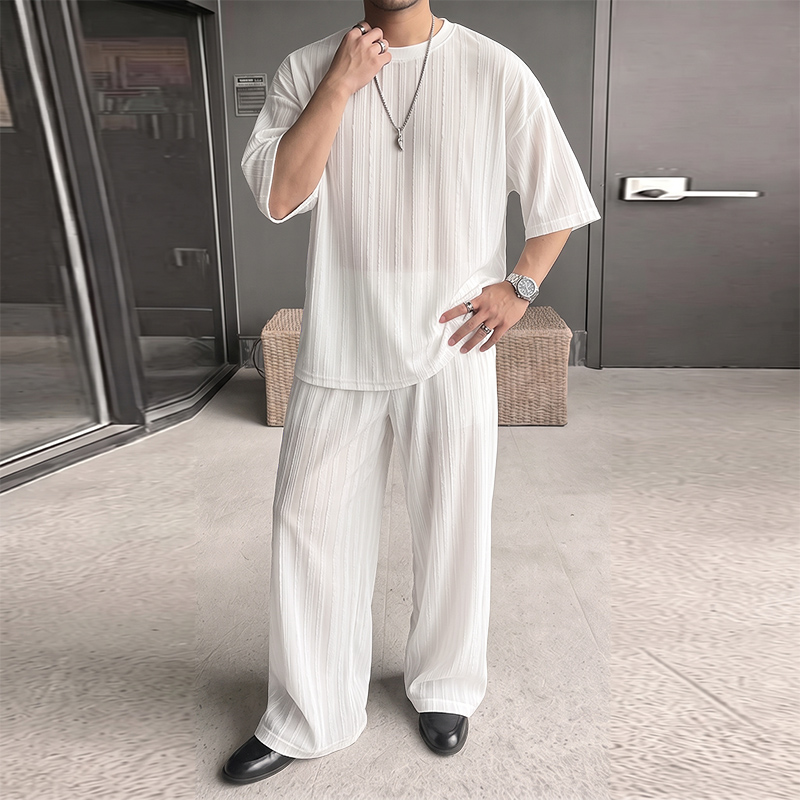 INCERUN メンズセット ストライプ柄 シースルー 半袖 - Men'S Fashion Course のレビューと価格