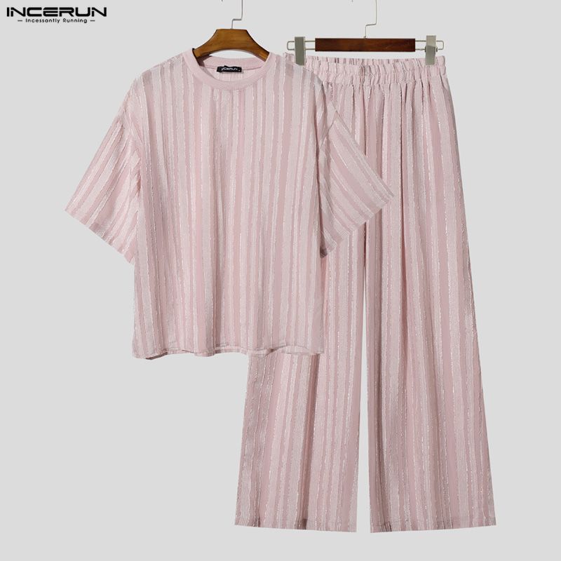 INCERUN メンズセット ストライプ柄 シースルー 半袖 - Men'S Fashion Course のレビューと価格
