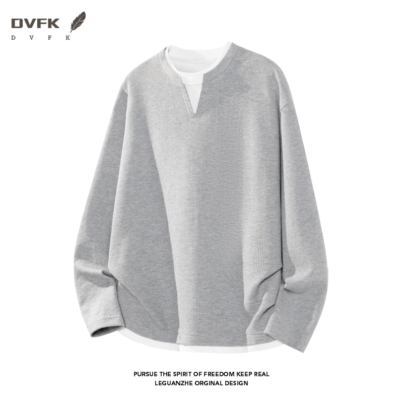 メンズフェイクツーピース長袖シャツ、ノッチVネック、ワッフル - Mens Fashion Summer のレビューと価格