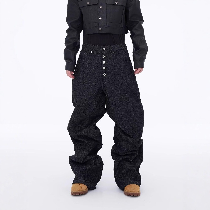 アメリカンレトロウォッシュ加工マルチボタンデザインジーンズメ - Men'S Fashion With Baggy Jeans のレビューと価格