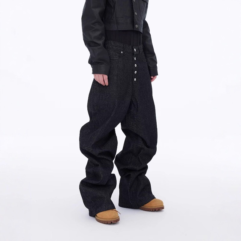アメリカンレトロウォッシュ加工マルチボタンデザインジーンズメ - Men'S Fashion With Baggy Jeans のレビューと価格