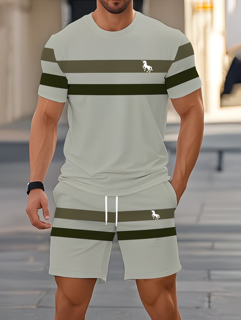 メンズサマーセット面白い3Dストライププリント半袖Tシャツ+ - Men'S Fashion Course のレビューと価格