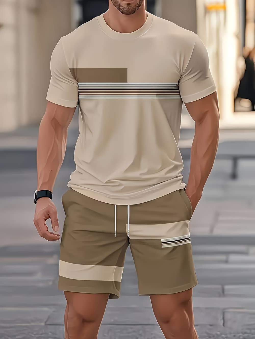 メンズサマーセット面白い3Dストライププリント半袖Tシャツ+ - Men'S Fashion Course のレビューと価格