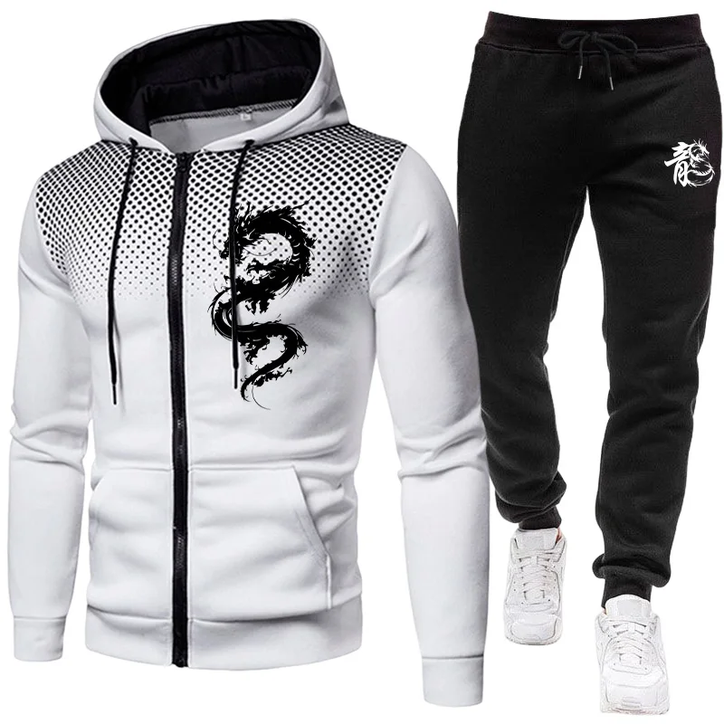 メンズパリドラゴン柄ファッションプリントセットアップ ツーピ - Men'S Fashion Zipper Hoodie のレビューと価格