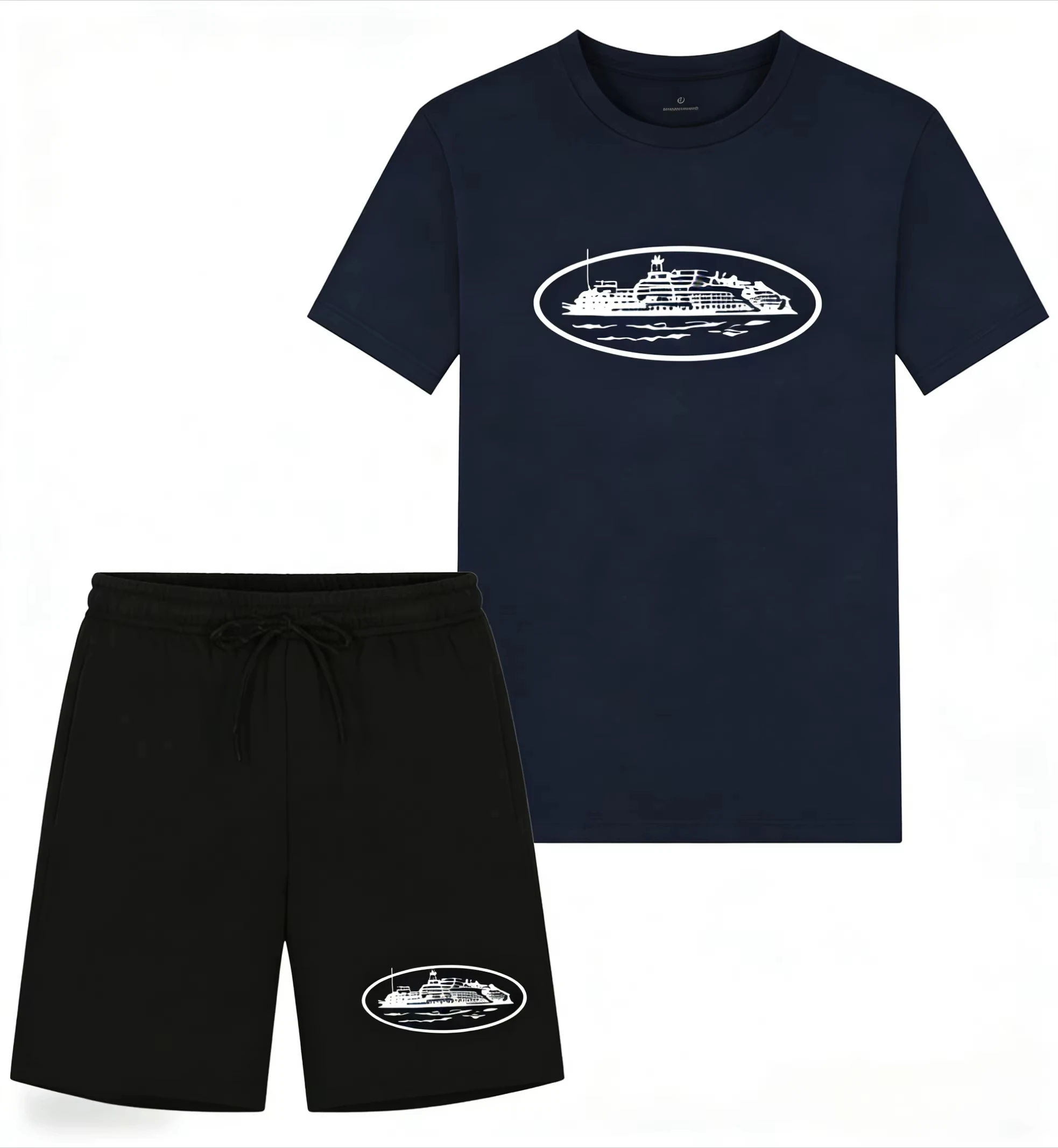 2026年夏新作 小型ボートプリント ツーピースTシャツ＆シ - Men'S Fashion Course のレビューと価格