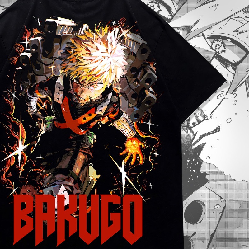 爆豪アニメの両面プリントTシャツ、オーバーサイズのグラフィッ - Graphic Tee Oversized のレビューと価格