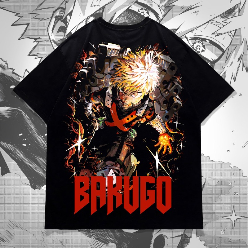 爆豪アニメの両面プリントTシャツ、オーバーサイズのグラフィッ - Graphic Tee Oversized のレビューと価格