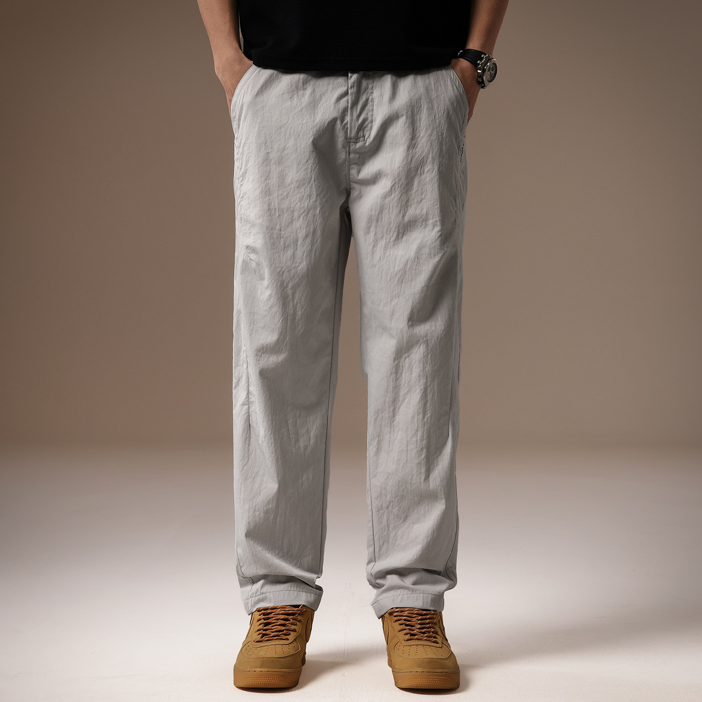 メンズ ライトグレー カーキ ソリッドカラー シンプル ベー - Men'S Fashion Khaki Pants のレビューと価格
