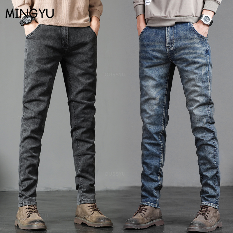 秋冬綿メンズクラシックファッショングレージーンズカジュアルス - Men'S Fashion Grey Jeans のレビューと価格