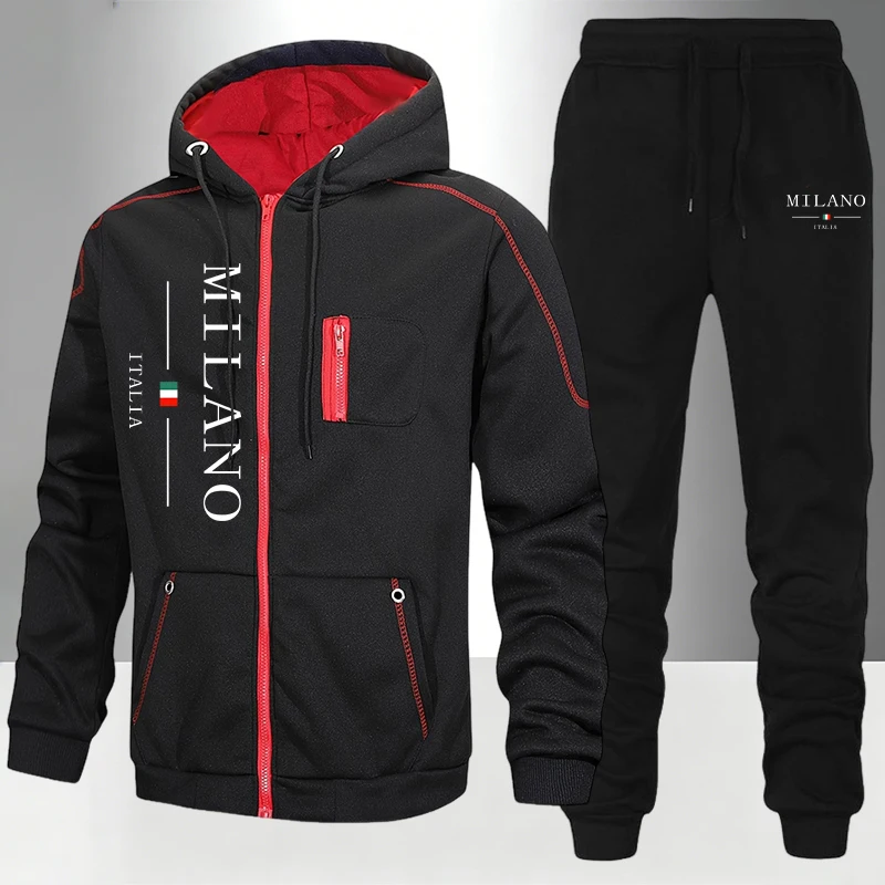 イタリアファッションメンズセット/コート/パンツ秋冬デイリー - Men'S Fashion Zipper Hoodie のレビューと価格