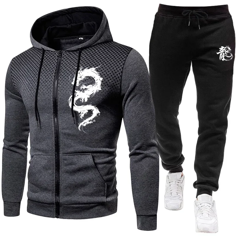 2026年新作 メンズトラックスーツ ドラゴン柄パーカーとス - Men'S Fashion Zipper Hoodie のレビューと価格
