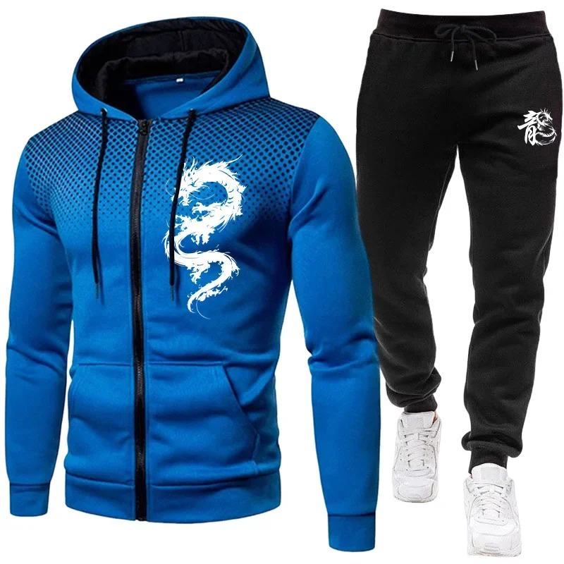 2026年新作 メンズトラックスーツ ドラゴン柄パーカーとス - Men'S Fashion Zipper Hoodie のレビューと価格