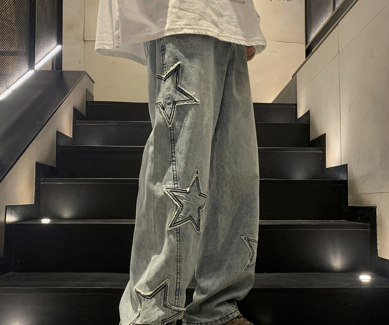 メンズ5先の尖った星のハイウエストヴィンテージストリートウェ - Men'S Fashion With Baggy Jeans のレビューと価格